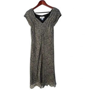 Alfani Petite 100% Silk Gold Black Green Sheath Fully Lined Dress‎ Size 14P​​​